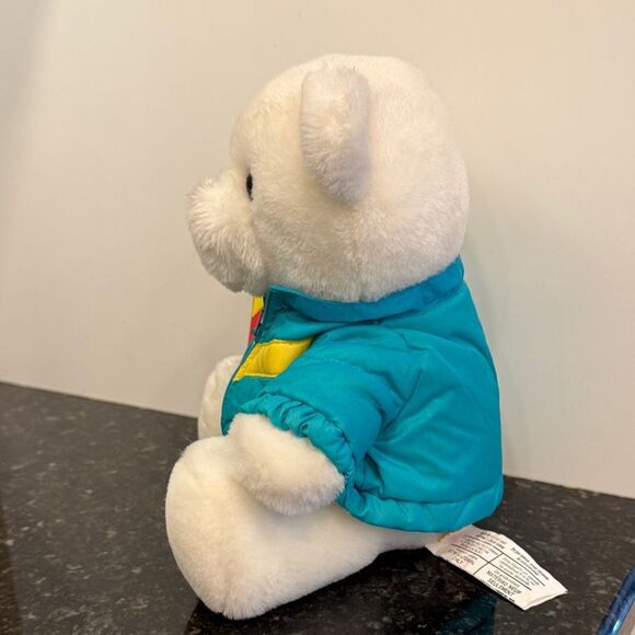 Cozy Skiing Bear Plush Toy - White and Teal - Picture 4 of 9